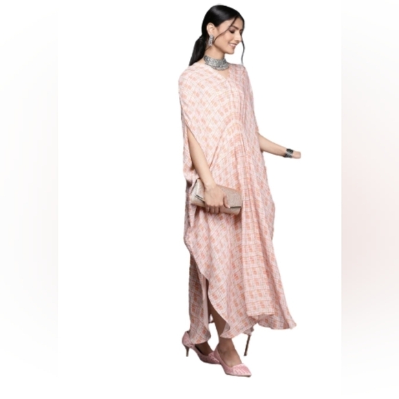 Libas v neckline printed georgette kaftan maxi dress size medium - Picture 3 of 8